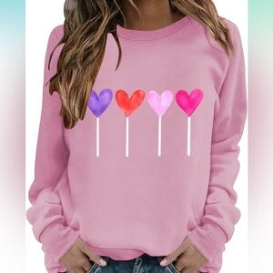 NWT-Valentines Day Pink Sweatshirt Women Love Heart Cute Graphic Long Sleeve